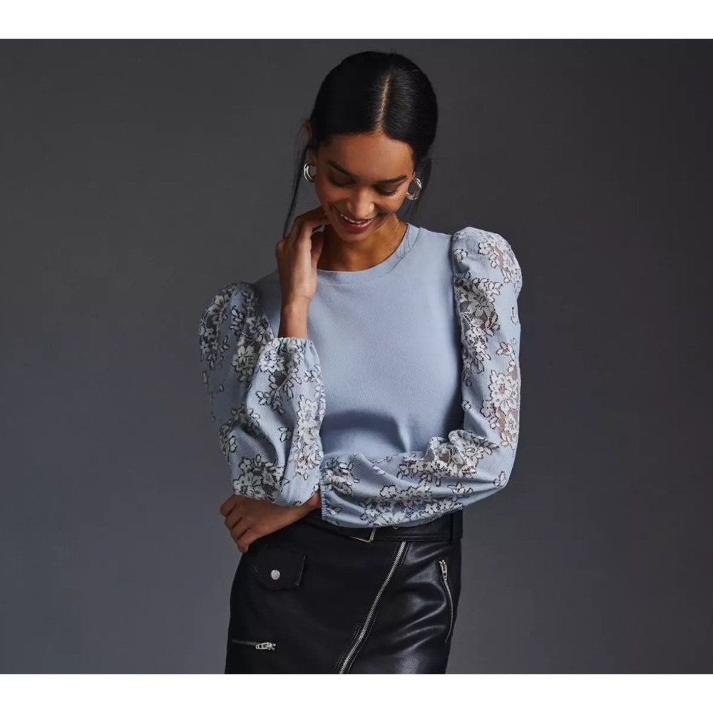 Dolan Left Coast Collection Floral Lace Puff Sleeve‎ Top Womens Small Coquette
